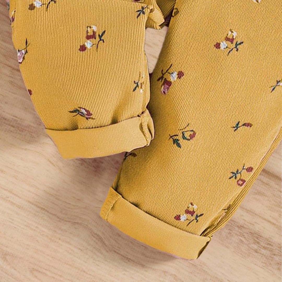 Baby Mädchen Kleidung Rippstrick Langärmelig Oberteile Blumenmuster Hosenträgerhose mit Tasche Outfi