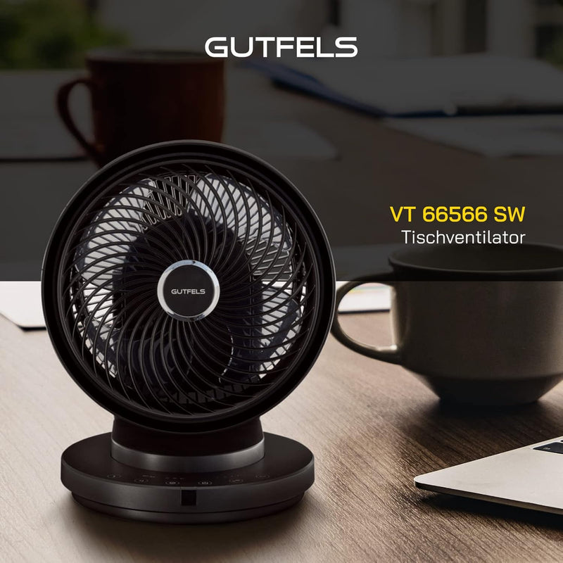 Gutfels Tischventilator VT 66566 sw | 4 Leistungsstufen | Oszillation | Timer-Funktion | LED-Key Tou