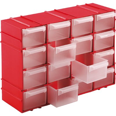 Sortierbox 22x15x8cm 16 Fächer Rot – Praktisches Kleinteilemagazin aus Plastik – Sortimentskasten fü