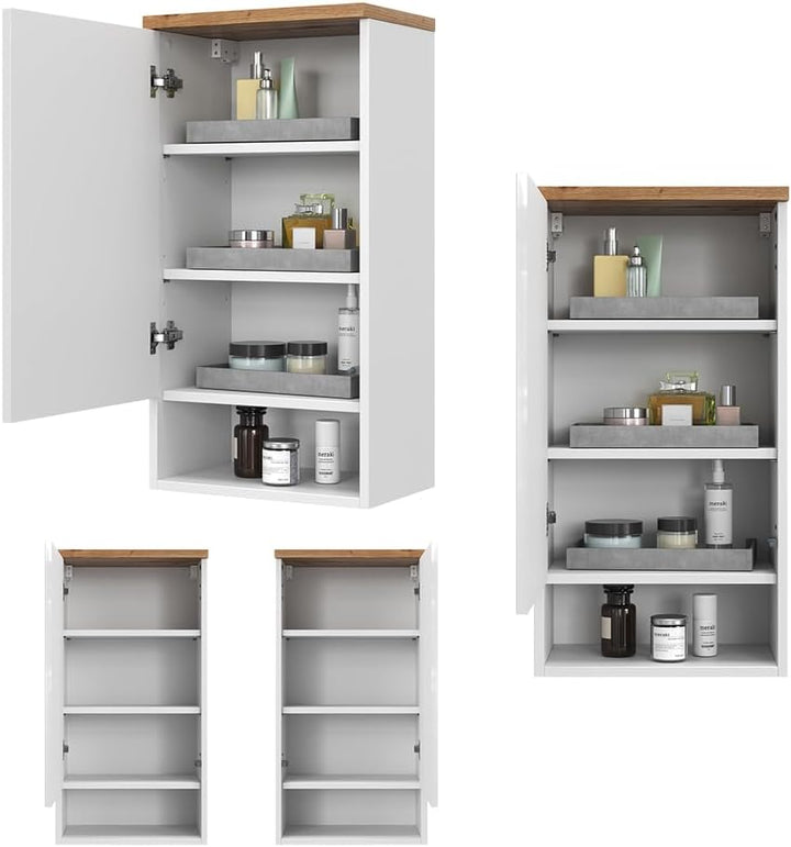 Vicco Badschrank Eden, Weiss Hochglanz/Artisan-Eiche, 40 x 77.5 cm mit 4 Fächer Weiss Hochglanz Häng