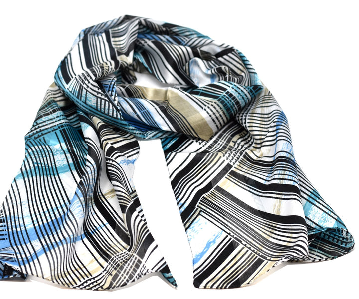 Striessnig Wien – Damen Schaltuch blau, Schal mit Streifen Muster, modisch aktuelles Halstuch, ca. 3
