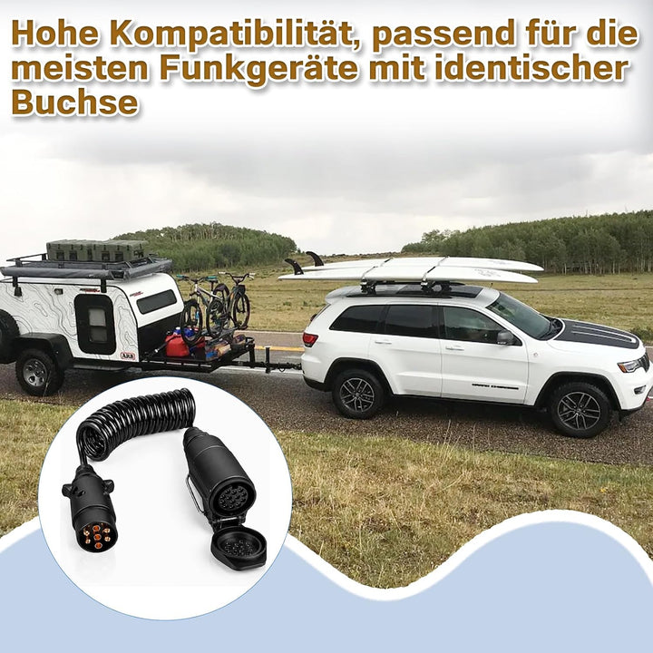 Adapter Anhänger 7 auf 13 Polig, 2M Spiralkabel | Buchse Verlängerungskabel Anhänger Kabeladapter fü