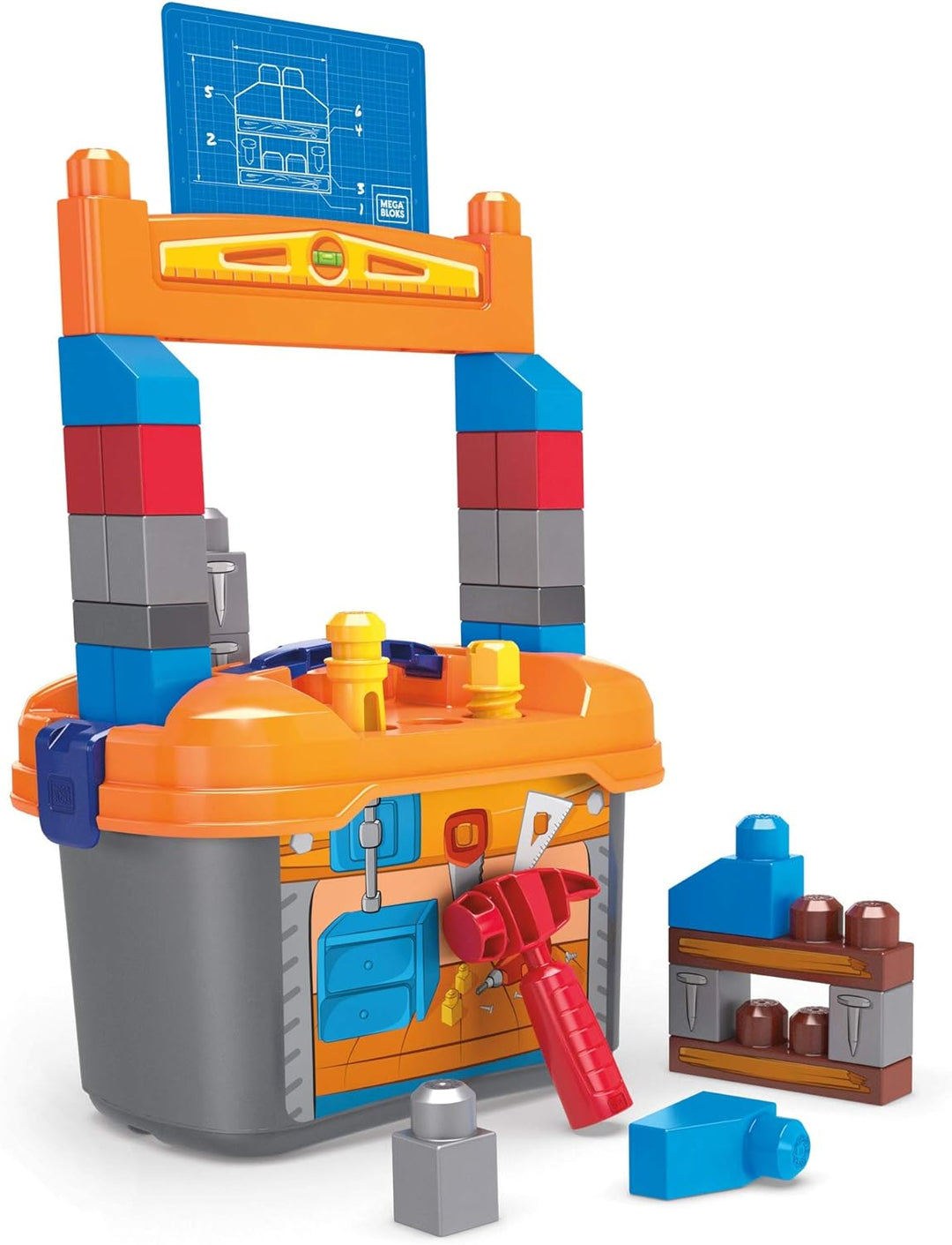 MEGA GNT92 - Bloks Werkbank mit 36 Teilen, Bausteineset, Konstruktionsspielzeug für Kleinkinder ab 2