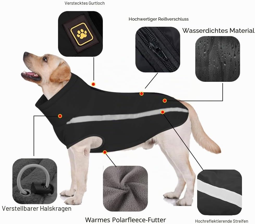 FEimaX Hundemantel Hundejacke wasserdichte Reflektierende Wintermantel mit Fleece Gefüttert Hund Wel