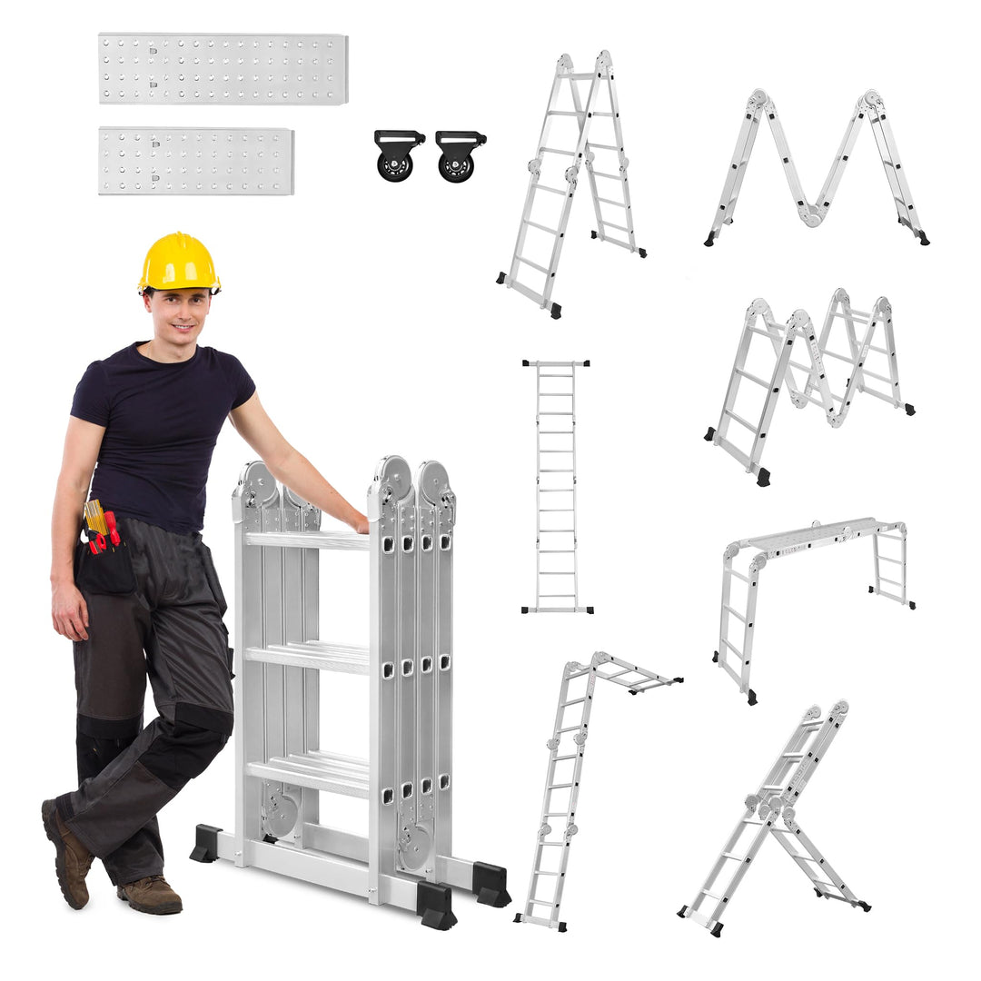 LZQ 4x3 Mehrzweckleiter 340cm 6 in 1 Alu Leiter Vielzweckleiter Klappleiter Haushaltsleiter Arbeitsl