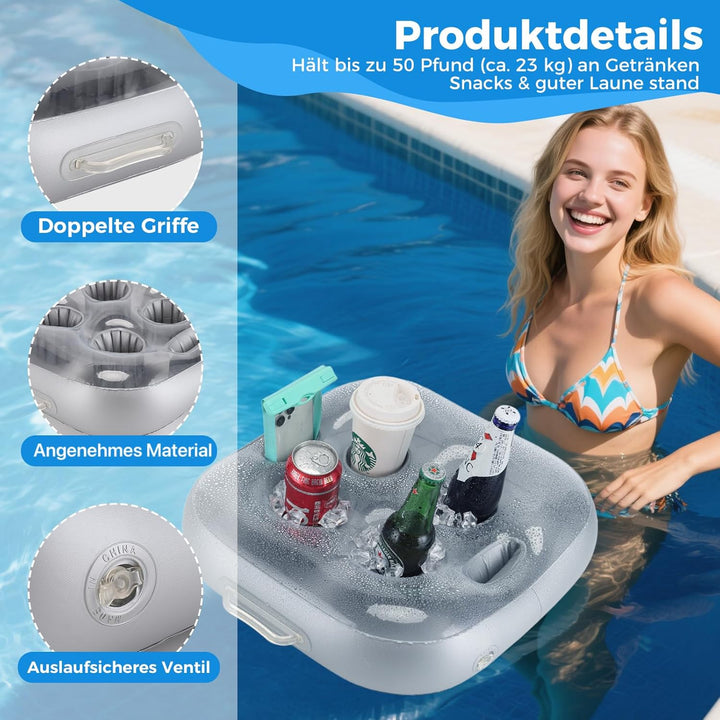 Aufblasbarer schwimmender Pool Getränkehalter mit，Grosses Fassungsvermögen - Ideal für Pool, Party,