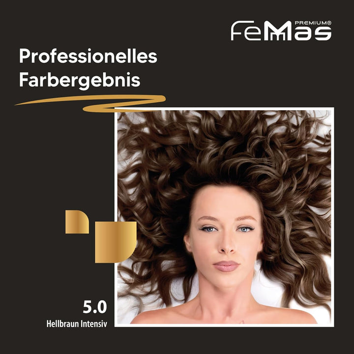 FemMas Haarfarbe 3x Hellbraun Intensiv 5.0 I Creme Haarfarbe mit Arganöl, Keratin & Ceramiden I Als