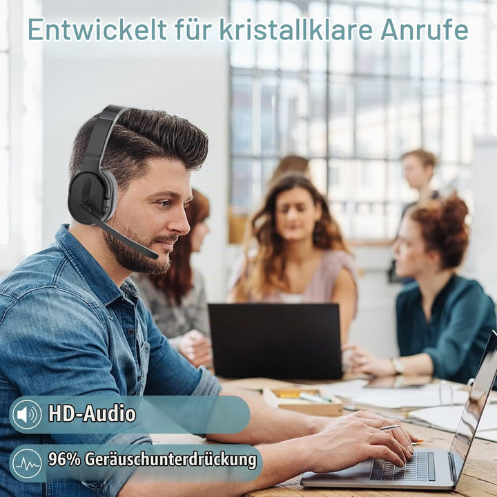 ANSTEN Headset mit mikrofon Bluetooth mit ANC &amp; 40h Akkulaufzeit – Ultra-Komfortables Bluetooth Head