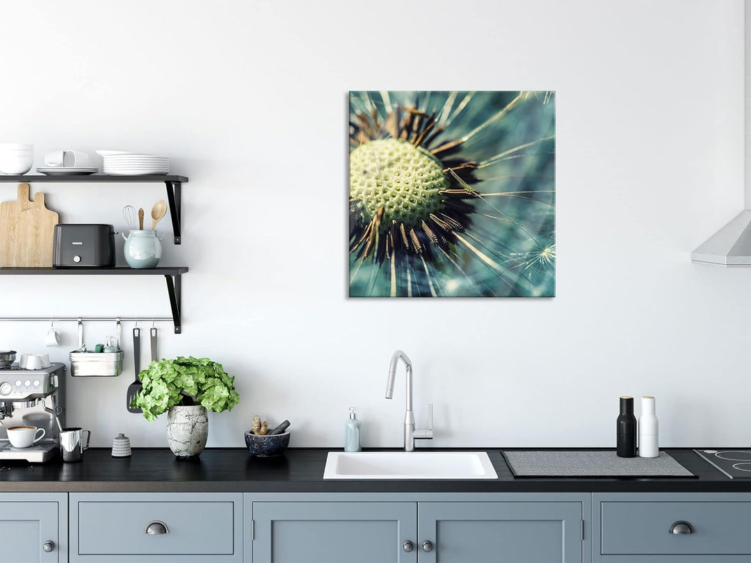 Pixxprint Glasbild | Wandbild auf Echtglas | Pusteblume | 50x50 cm | inkl. Aufhängung und Abstandsha