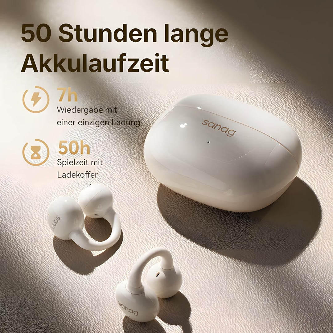SANAG Open Ear Kopfhörer, Bluetooth 5.4 Sport Kopfhörer mit 50 Std. Spielzeit, Clip on Kopfhörer Beq
