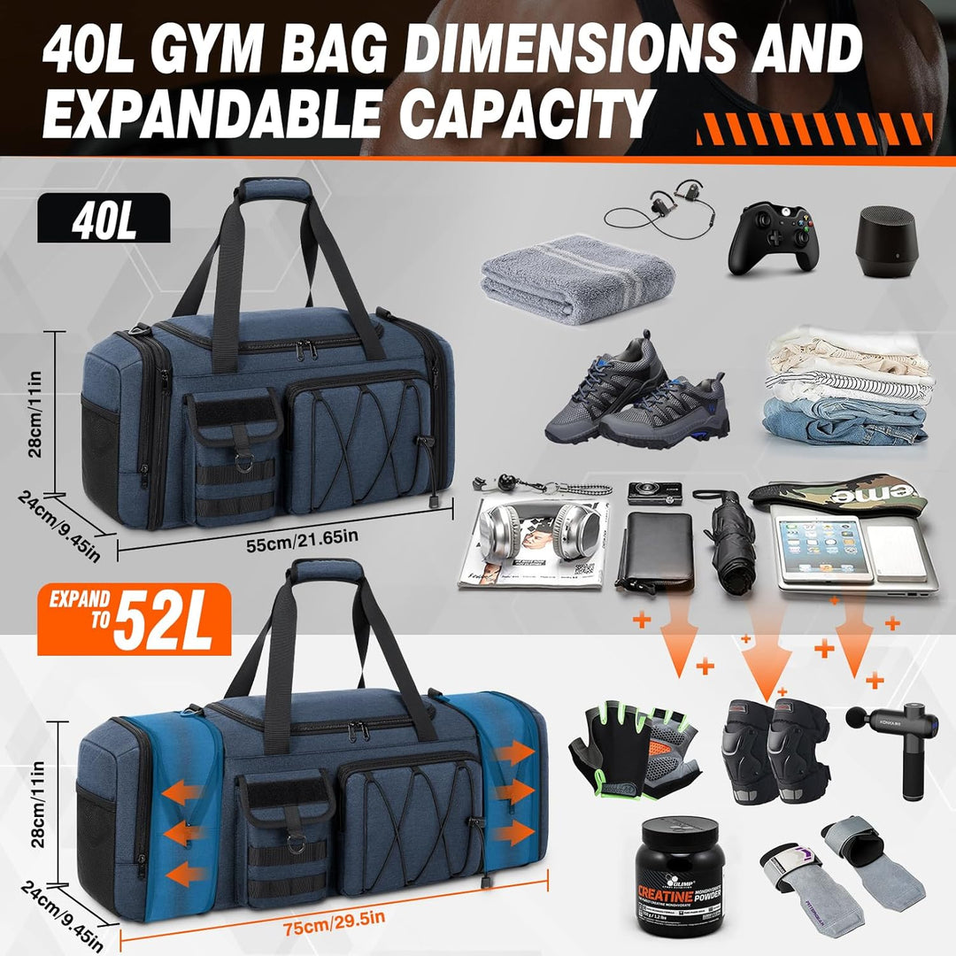 RAINSMORE Sporttasche Herren 40L Wasserdicht Sporttaschen mit Schuhfach Nassfach Erweiterbare Reiset