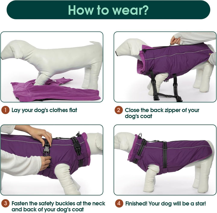Kuoser Hundemantel für Mittelgrosse Hunde Winter, wasserdichte Hundejacke mit Geschirr, Warmer Winte