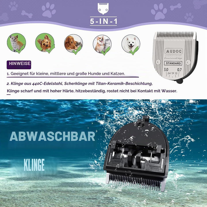 2er-Pack Professional Animal 5-in-1 Schnittlänge der Klinge verstellbar 0,7-3 mm, kompatibel mit Arc