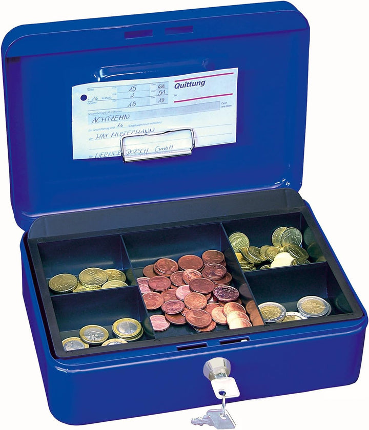 Wedo 145303H Geldkassette (aus pulverbeschichtetem Stahl, versenkbarer Griff, Geldnoten- und Belegek