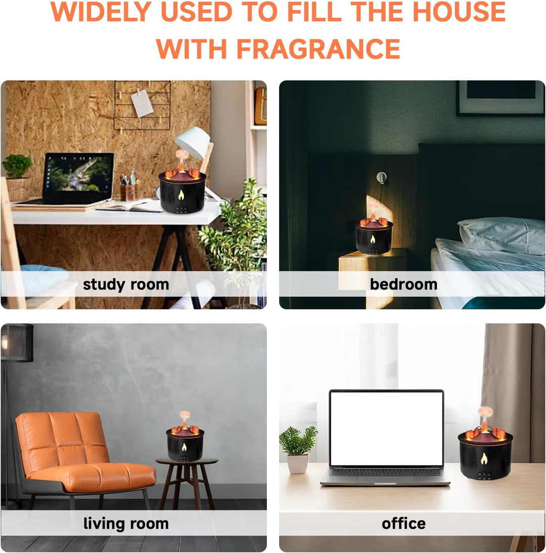 Vulkan Luftbefeuchter Flammen Aroma Diffusor,300ML Aromatherapie Luftbefeuchter 2 Nebelmodus mit Fer