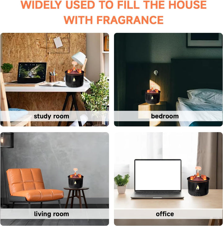 Vulkan Luftbefeuchter Flammen Aroma Diffusor,300ML Aromatherapie Luftbefeuchter 2 Nebelmodus mit Fer