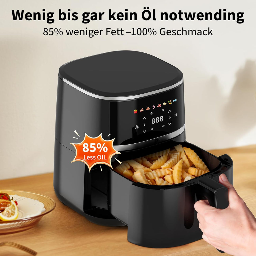 aeco COMPACT AirFryer 4,3 Liter, Heissluftfritteuse mit digitalem Touch-Display, 1500 Watt, 80°-200°