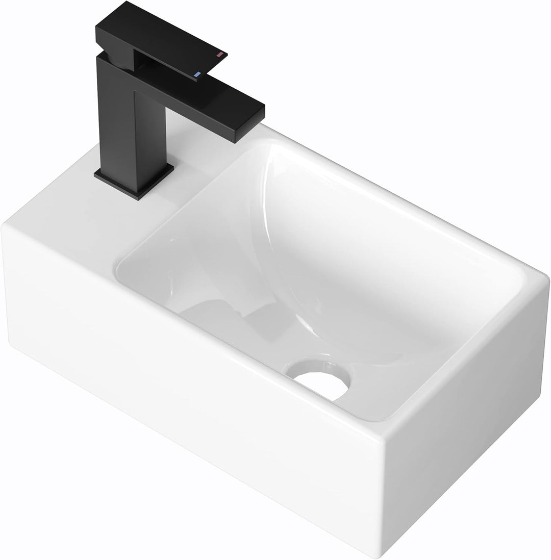 KES Waschbecken Handwaschbecken Rechteckig Waschschale Gäste WC Keramik Aufsatzwaschbecken Badezimme