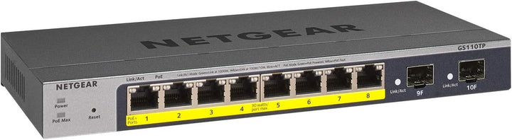 NETGEAR GS110TP 10 Port Gigabit Ethernet LAN PoE Switch Smart (Managed mit 8x PoE+ 55W, 2x 1G-SFP, l