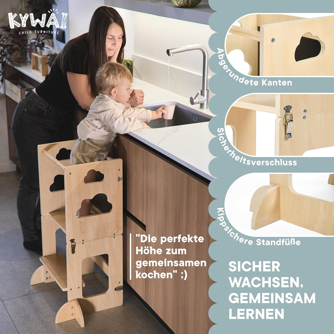 Lernturm ab 1 Jahr klappbar – Lernturm klappbar 3 in 1 Premium: wandelbar zum Schreibtisch mit Tafel