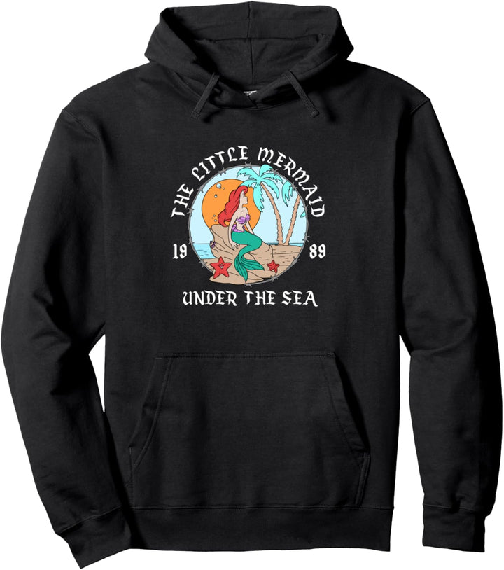 Disney Little Mermaid Ariel Vintage Circle Portrait Logo Pullover Hoodie
