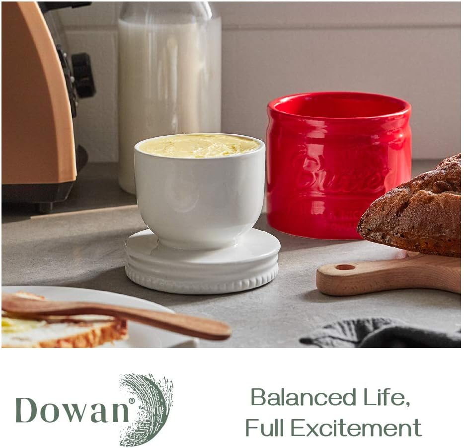 DOWAN Porzellan Butter Keeper Crock, Französische Butterdose mit Deckel, Porzellan-Buttertopf im Ein