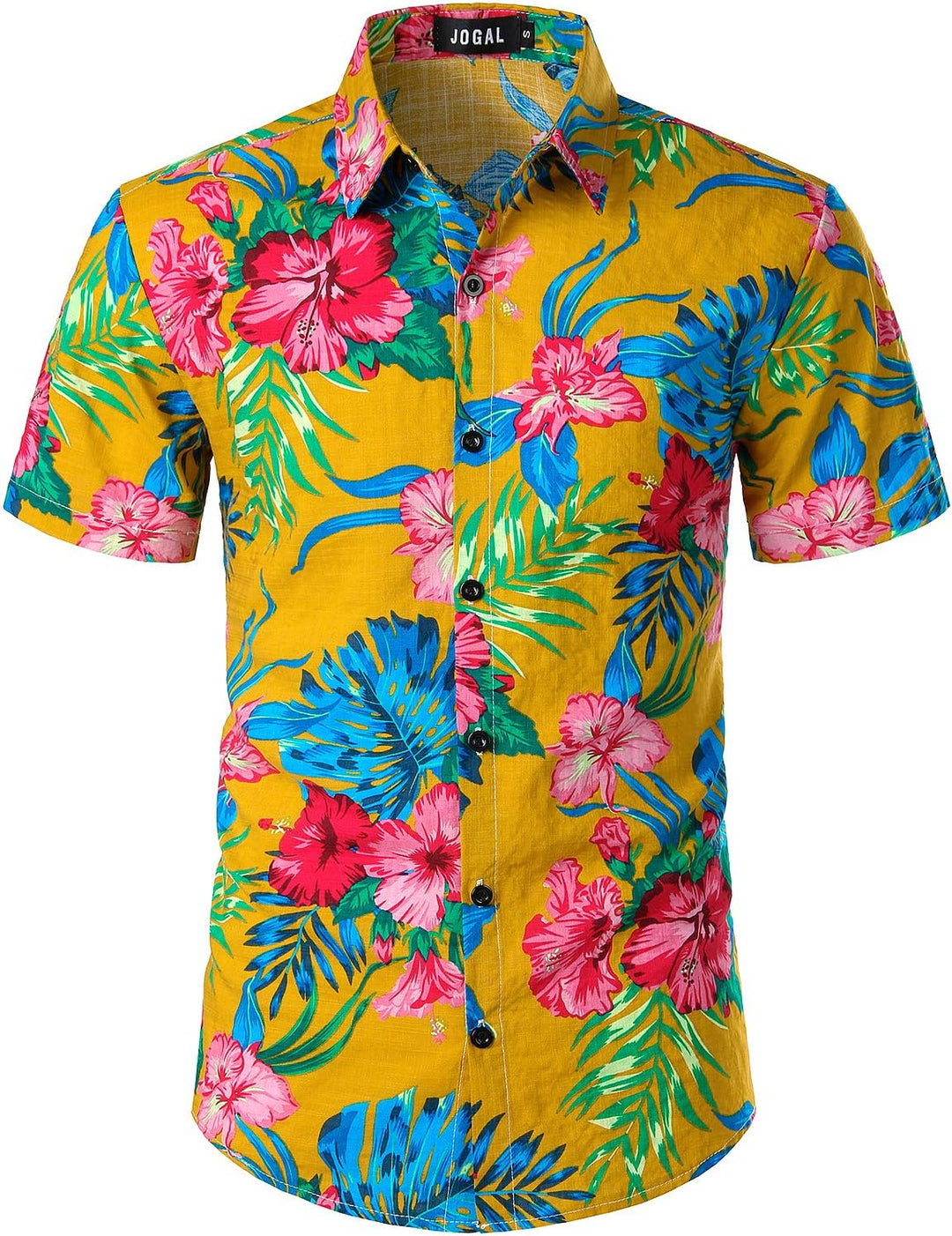 JOGAL Herren Casual Floral Blumenmuster Kurzarm Hawaiihemd Ingwer Gelb XXL, Ingwer Gelb XXL