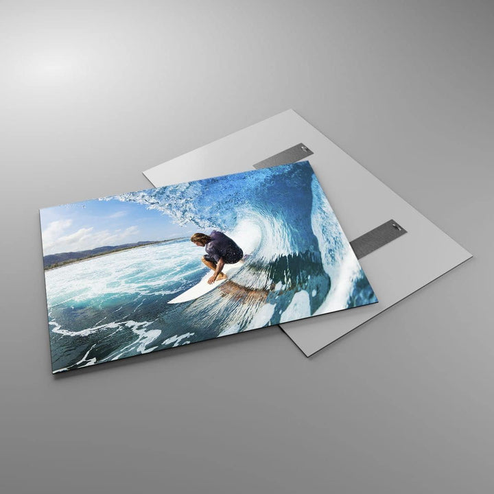 Bilder auf Glas 100x70cm Glasbild Surfen Surfer Ozean Welle Gross Wanddeko Bild im Glas Schlafzimmer