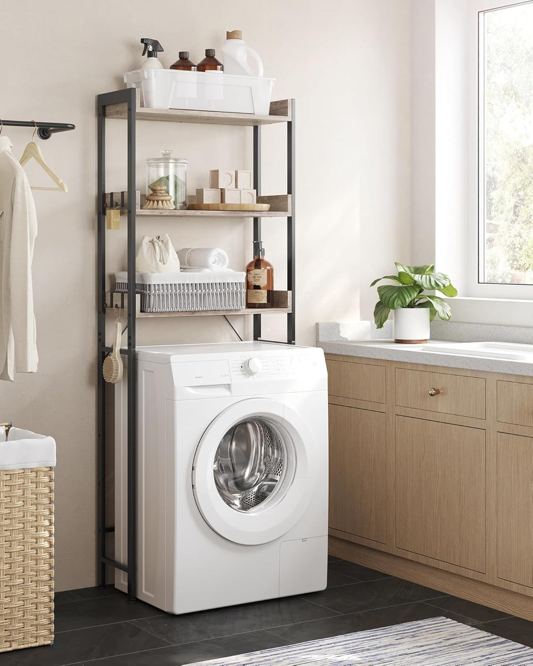 VASAGLE Toilettenregal, 3 Ebenen, Badezimmerregal, platzsparend, einfach zu montieren, für Waschküch