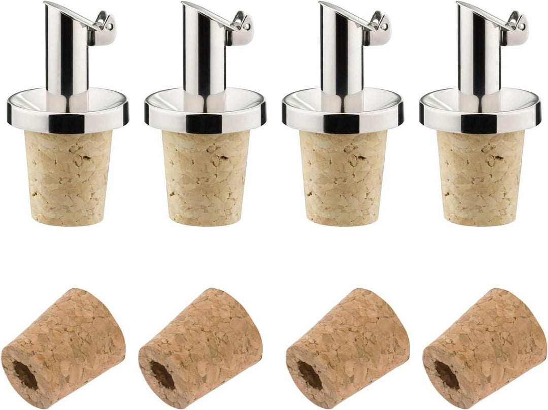 Westmark 4 Öl-/Essig-Ausgiesser + 4 Ersatzkorken, mit Kläppchen, Metall/rostfreier Edelstahl, Naturk