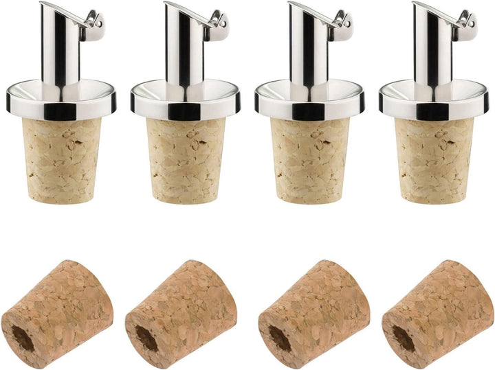 Westmark 4 Öl-/Essig-Ausgiesser + 4 Ersatzkorken, mit Kläppchen, Metall/rostfreier Edelstahl, Naturk