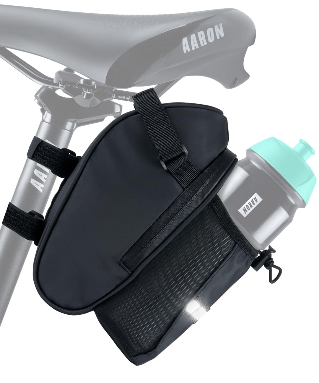 AARON Fahrrad Satteltasche mit Flaschenhalter, Wasserabweisende Fahrradtasche mit Reflektor, Sattelt