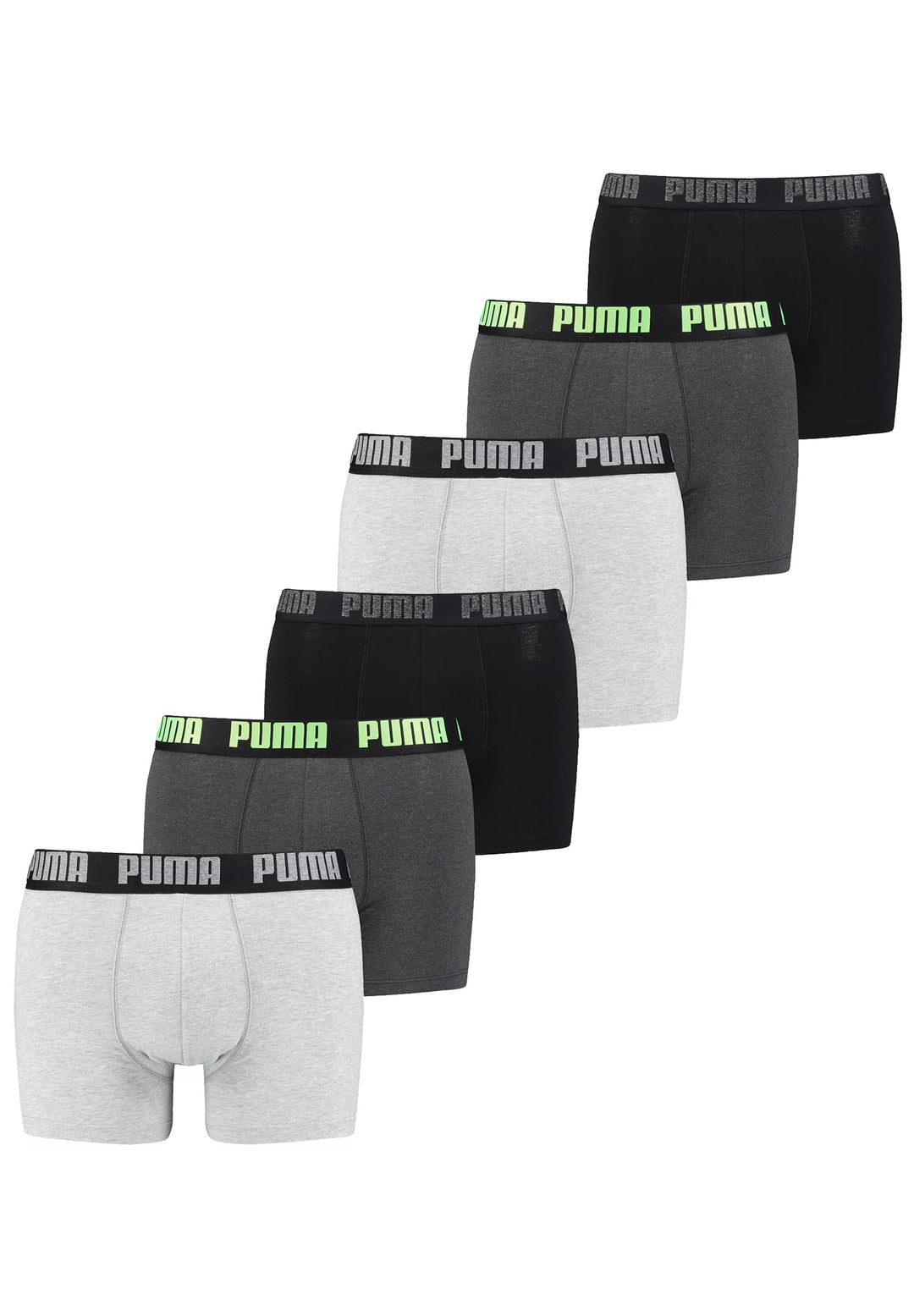 PUMA Herren Boxershorts Unterhosen 521015001 6er Pack, Farbe:Black / Green / Grey, Bekleidungsgrösse