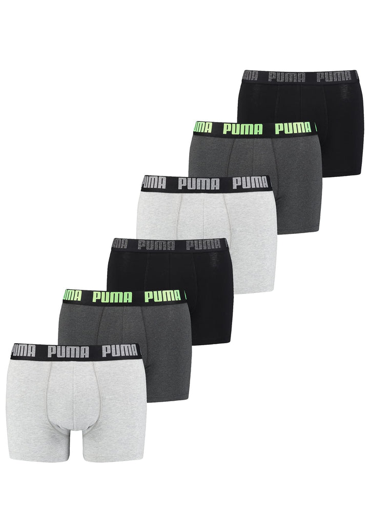 PUMA Herren Boxershorts Unterhosen 521015001 6er Pack, Farbe:Black / Green / Grey, Bekleidungsgrösse