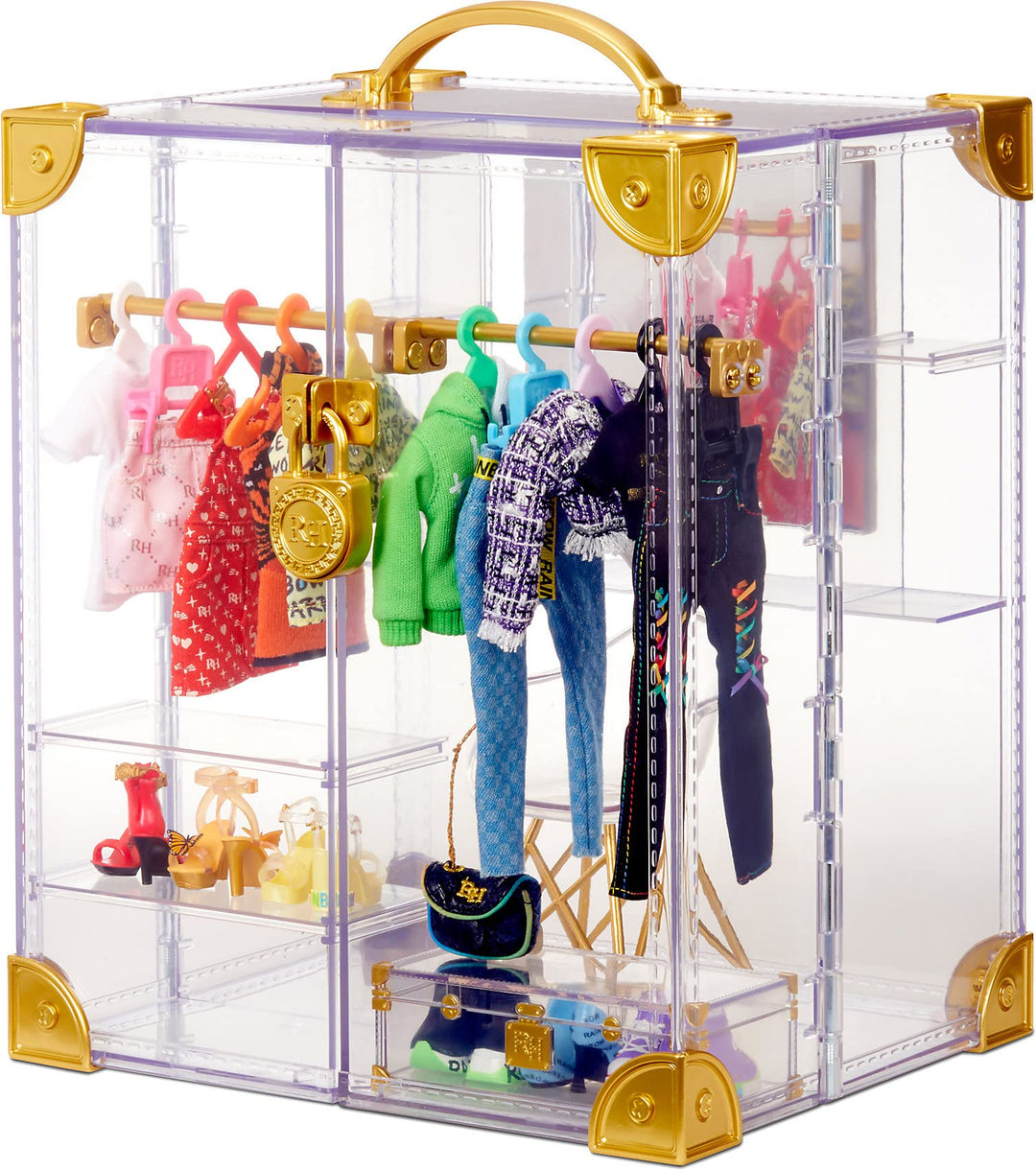 Rainbow High Deluxe Fashion Closet Spielset – 400+ modische Looks! Tragbarer transparenter Acryl-Spi