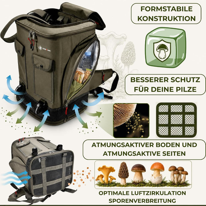 Pilz Tasche [38L Volumen &amp; Belüftetes Mesh-System] | Pilztasche mit stabiler Struktur &amp; Tragesystem