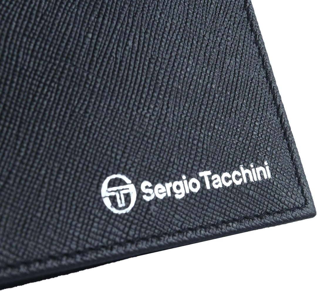 Sergio Tacchini - Herren Geldbörse aus echtem Leder, schwarz, dünn, mit Kartenhalter, Geschenkbox, S