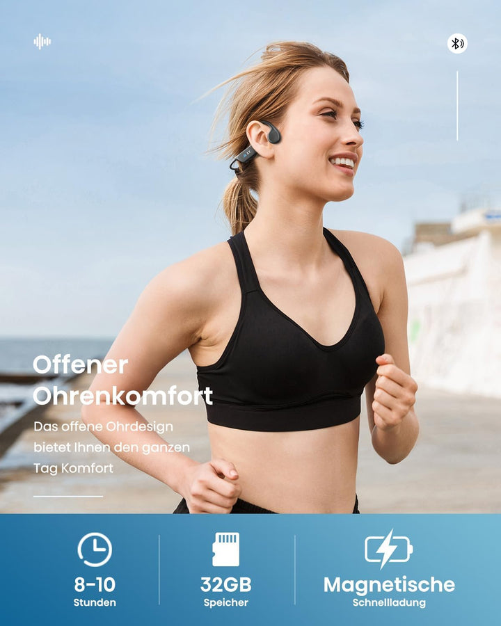 Kopfhörer Schwimmen,Knochenschall Kopfhörer Bluetooth,IP68 Wasserdichte Kopfhörer Schwimmen mit MP3-