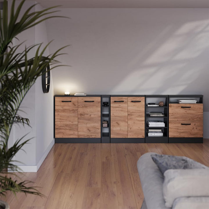 Vicco Küchenschrank für Dachschrägen R-Line, Anthrazit, 15 cm | mit 4 Fächern, geeignet für schräge