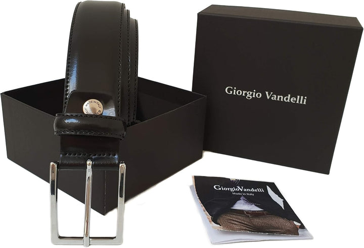 Herren-Gürtel aus echtem Leder, schwarz, glänzend, hergestellt in Italien, 35 mm, 105cm Waistline -