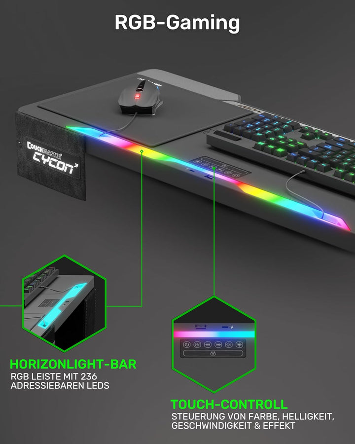 Couchmaster Lapboard³ mit HORIZONLIGHT RGB Bar, ergonomisches Gaming Knietablett für Couch, Sofa und