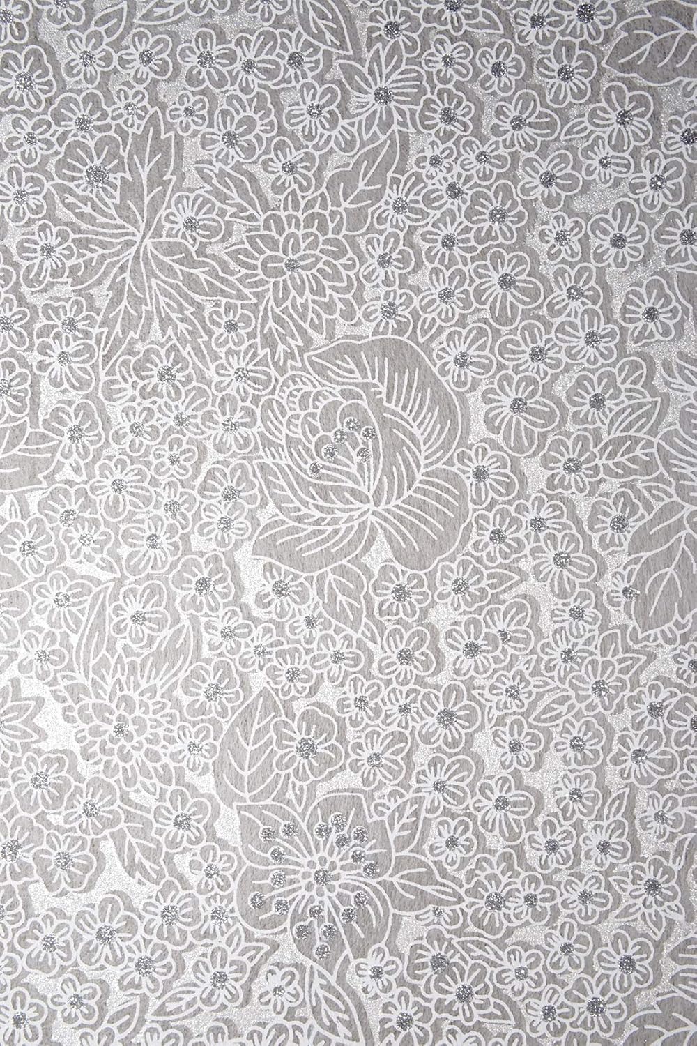 50 Blatt Weiss Deko-Vlies, Blumen in Weiss mit Silber Glitzer , 190x290mm, handgemacht, 40g, orienta