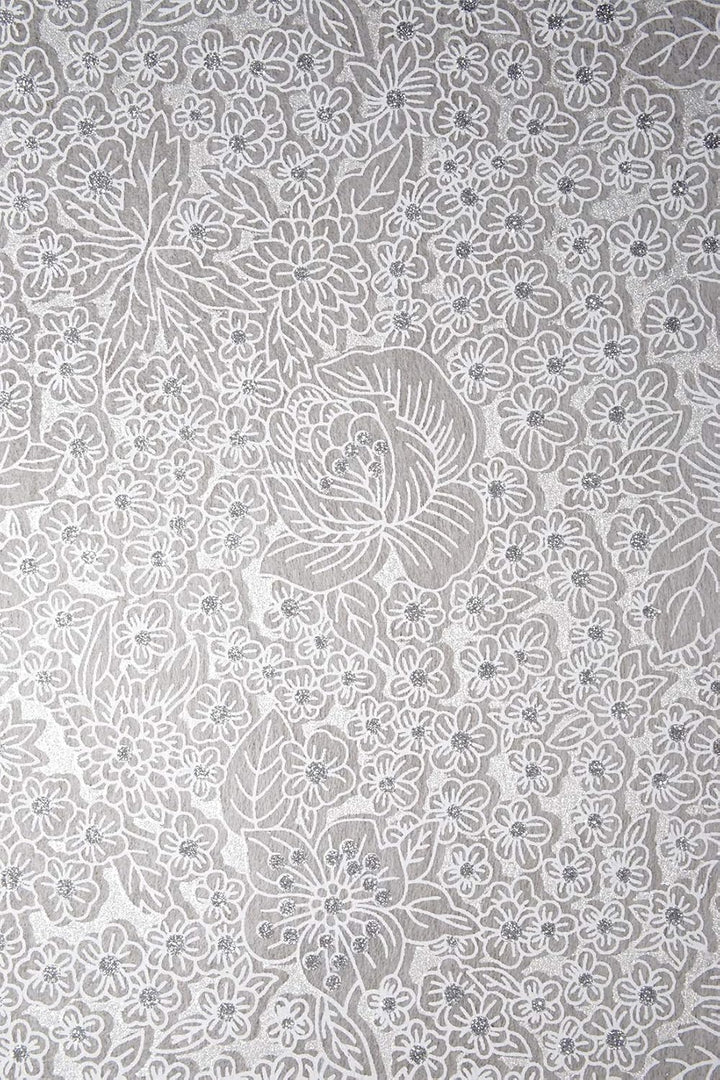 50 Blatt Weiss Deko-Vlies, Blumen in Weiss mit Silber Glitzer , 190x290mm, handgemacht, 40g, orienta