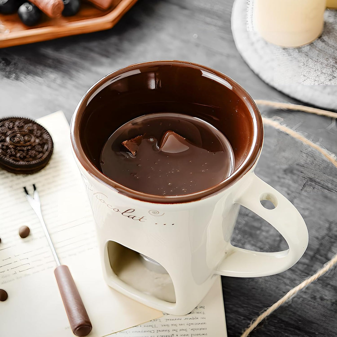 FEIGO Schokoladenfondue Tasse, 130ml Schokoladen Fondue Becher Set, Keramik Schokoladen-Hot-Pot-Schm