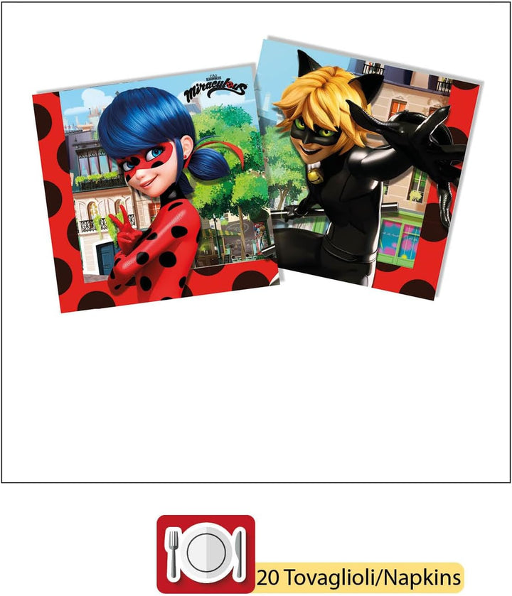 Partygeschirr Party-Set Miraculous Ladybug für 8 Personen (36 pcs: 8 Pappteller Ø23cm, 8 Becher 200m