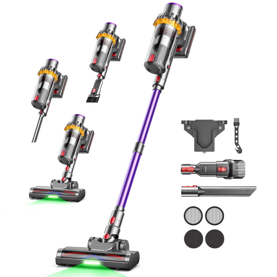 Akku Staubsauger 45000Pa/580W/70Mins, Ultraleichter Staubsauger Kabellos mit Anti-Tangle-Bodenbürste