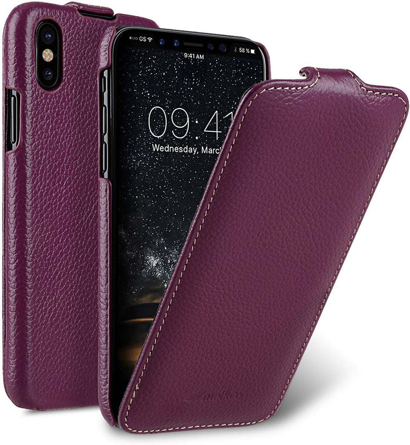 Edle Tasche für Apple iPhone XS und iPhone X / Case Aussenseite aus beschichtetem Leder / Schutz-Hül