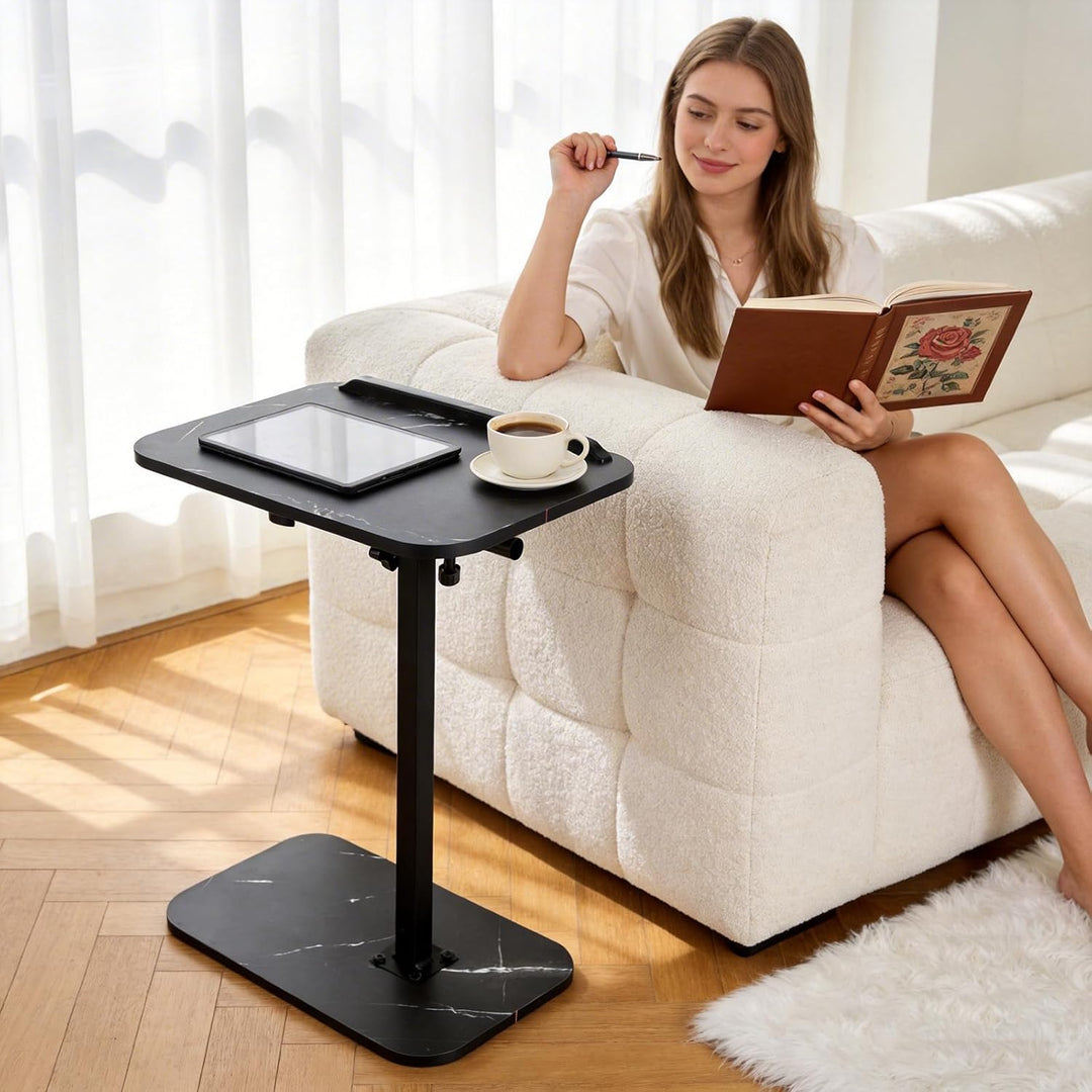 Beistelltisch, Sofa-Armlehnen-Tisch, TV-Tablett mit um 360° drehbarer und neigbarer Tischplatte, höh