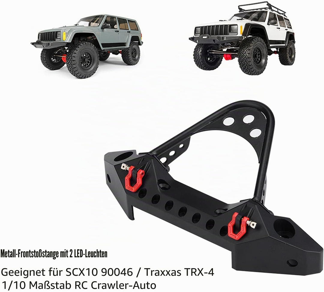RC Crawler Car Frontstossstange, RC Car Metallstossstange mit 2 LED-Leuchten für TRX-4 Massstab 1:10