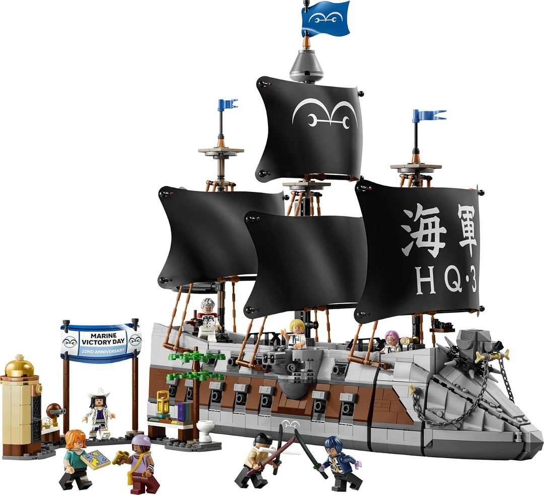 LEGO ONE PIECE Garps Marineschlachtschiff - Boots Modellbau mit 8 Minifiguren inkl. Zoro, Lysop und